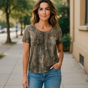 Allison Daley Abstract Reptile Print with Metallic detail Top